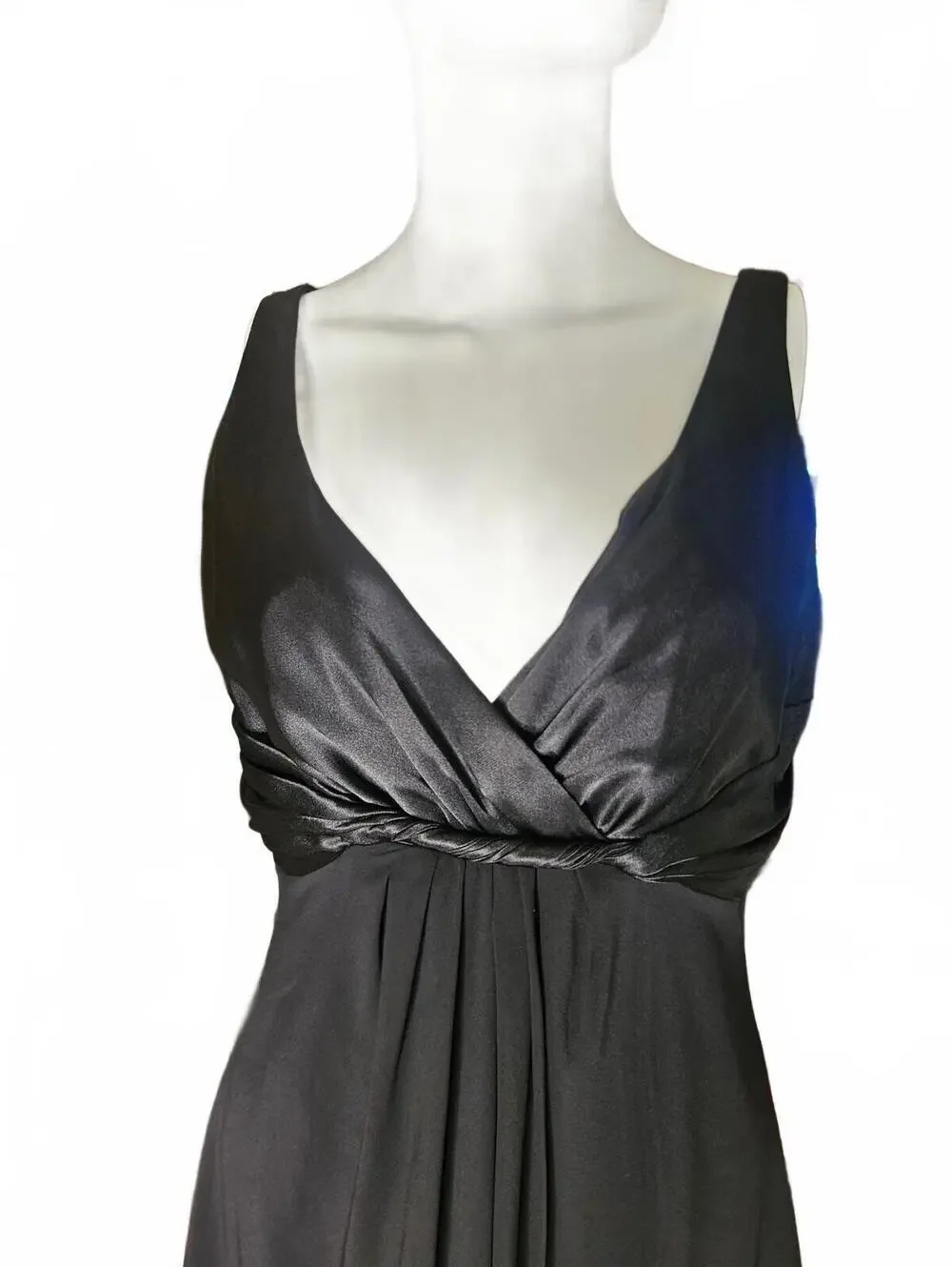 Jones New York Black Sleeveless V-Neck Midi Dress Sz 12  Sheer Overlay Lined